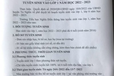 thông báo tuyển sinh vào lớp 1